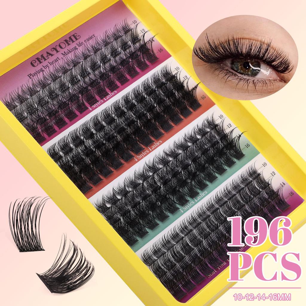False Eyelash Extension Set, Single Tuft Of Hair 196 Tufts, Dense Makeup, Big Eyes D Curled Eyelashes