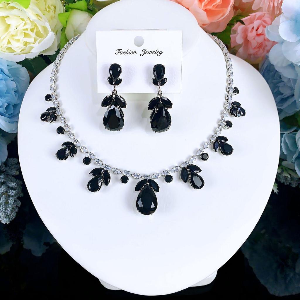 Luxurious Colorful Zircon Necklace & Earrings Set - Cross-Border Fashion Jewelry