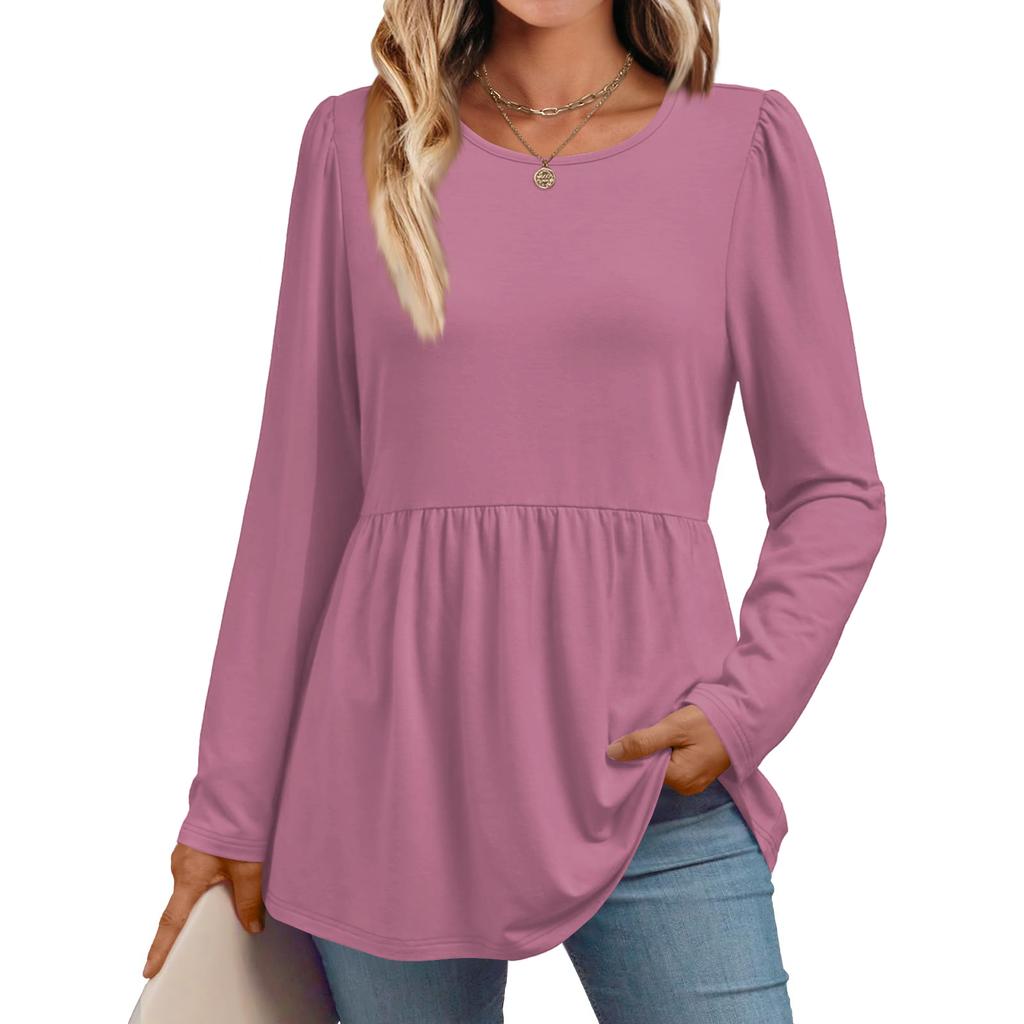 Women's Casual Fashion Long Sleeve Shirt Solid Color Tunic Top
