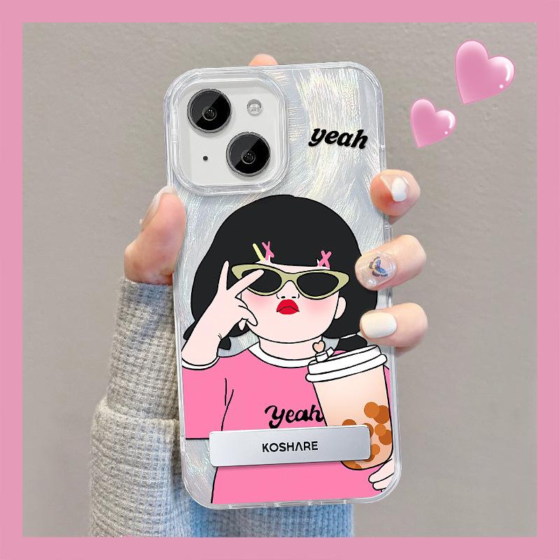 Applicable To Apple 15 Mobile Phone Case Iphone14promax Sweet Cool Girl Stand 13 Feather Yarn Laser 12 High-end Sense