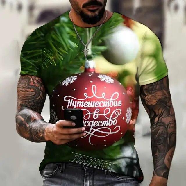 Letní pánské tričko s designem vánočního stromu 3D tisk vzor trička volný, velmi velké, ležérní tričko pohodlné osobní 5XL