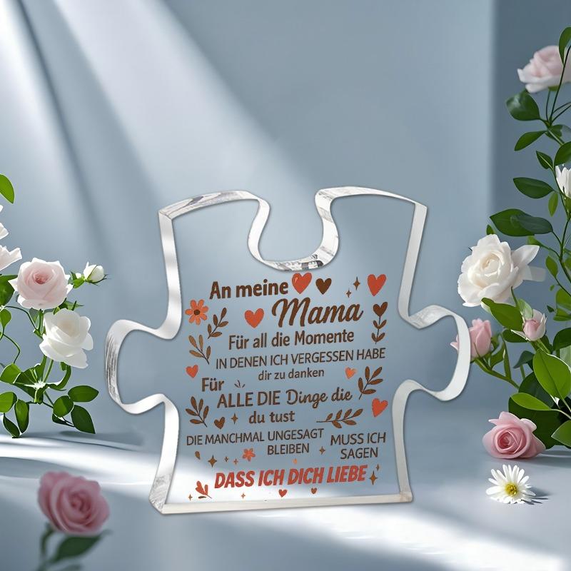2D Flat, German Mom Puzzle-Shaped Acrylic Desktop Decoration Plaque, Home Decor Plaque Hanging Wall Art Decorative Garden Decoration for Room Door Sig