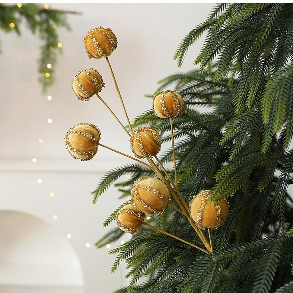 Velvet Christmas Ball Cuttings For Christmas Scene Arrangement, Christmas Tree Decoration, Simulated Berry Ball Cuttings.