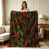 Soft Warm Flannel Blanket with Chili Pepper Leaf All Over Print All Season Blanket for Sofa Couch Bed Office Living Room Home Decorative Throw Blanket