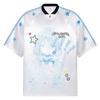 2025 New American Leisure College Style V-neck Jersey Top Men's and Women's Two-dimensional Satin Sports Short-sleeved T-shirt