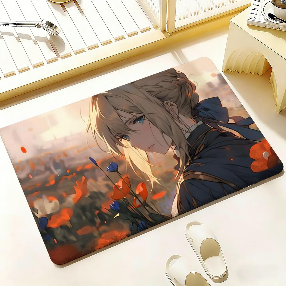 Anime V-Violet E-Evergarden Floor Mat Bedroom Living Room Flannel Door Mat Non-Slip Home Decor