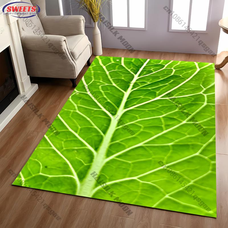 3D Plant Food Lettuce Leaf Printed Carpet Rug for Living Rooms Bedrooms, Sofas, Durable Mat Machine Washable Next Day Shipping