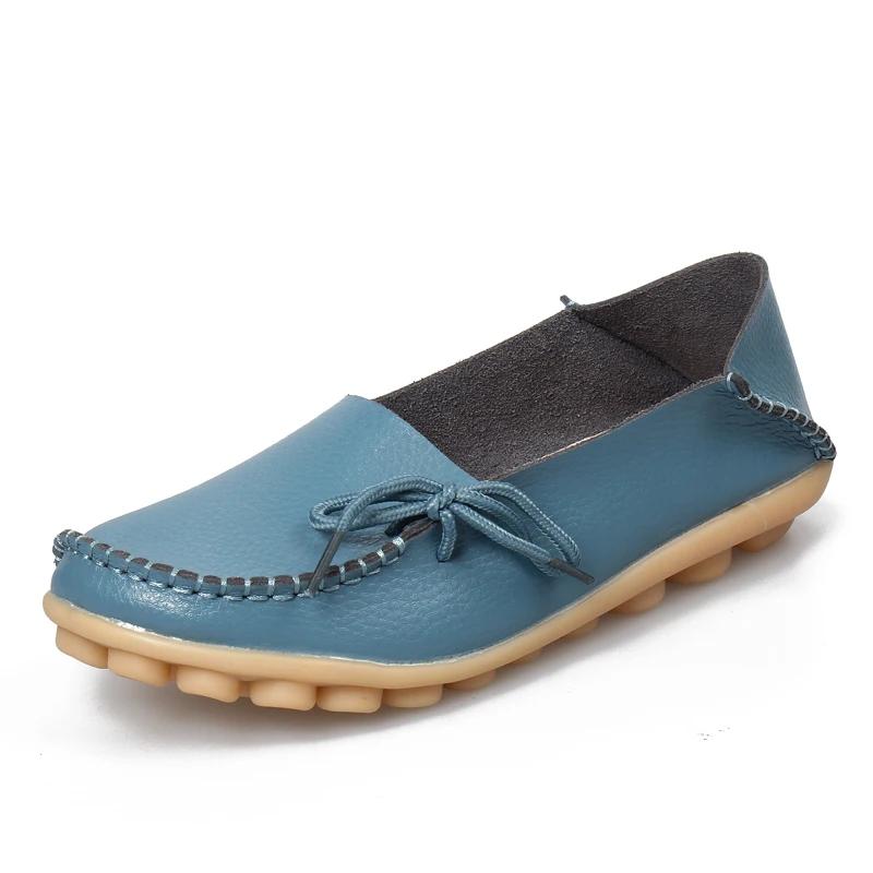 New Moccasins Women Flats  Autumn Woman Loafers Genuine Leather Female Shoes Slip On Ballet Bowtie Women's Shoes Big Size 42