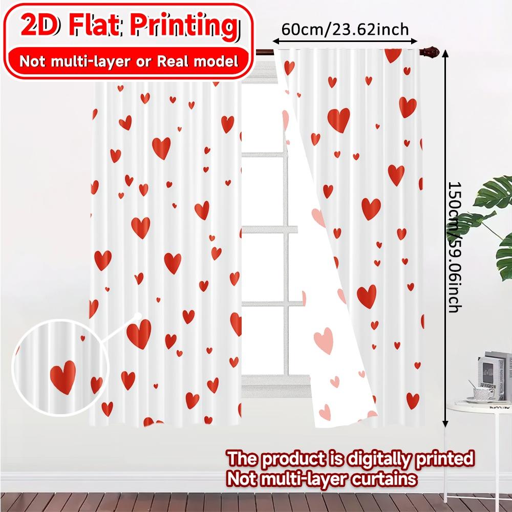 Flat Printing Heart Pattern Popular Curtains Drapes Versatile Polyester All Ldeal Bedroom Curtain Set Of 2 Made Washable Decor Ready