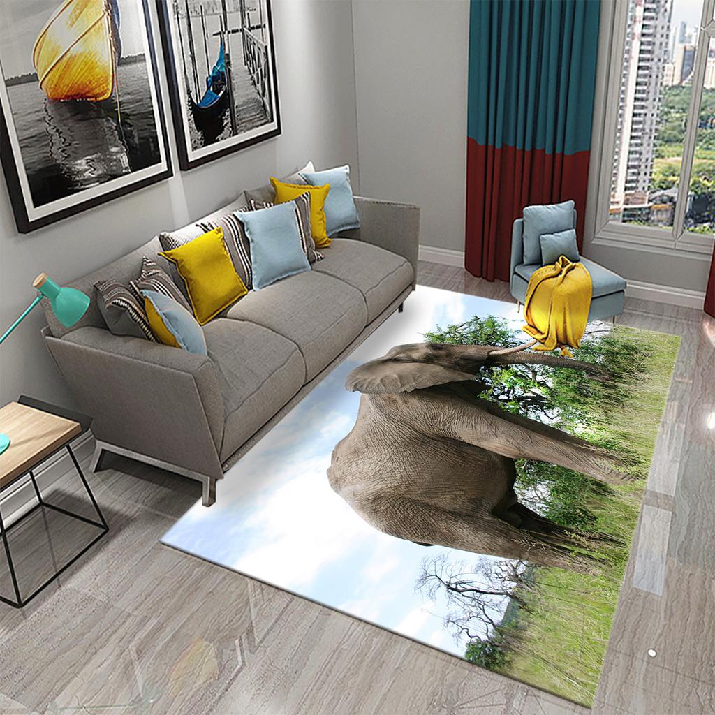 African Elephant Carpet African Animal Rugs for Living Room Bedroom Dining Kitchen Office Bathroom Non-Slip Large Decor Carpet