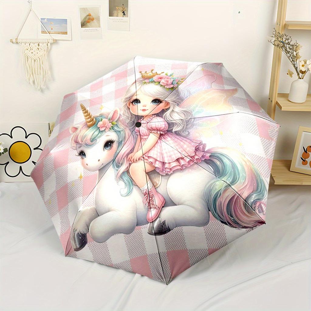 Rainbow Unicorn Automatic Folding Umbrella Compact Lightweight For Outdoor Adventures Daily Use Birthday Christmas Valentine'S Day Gift Travel