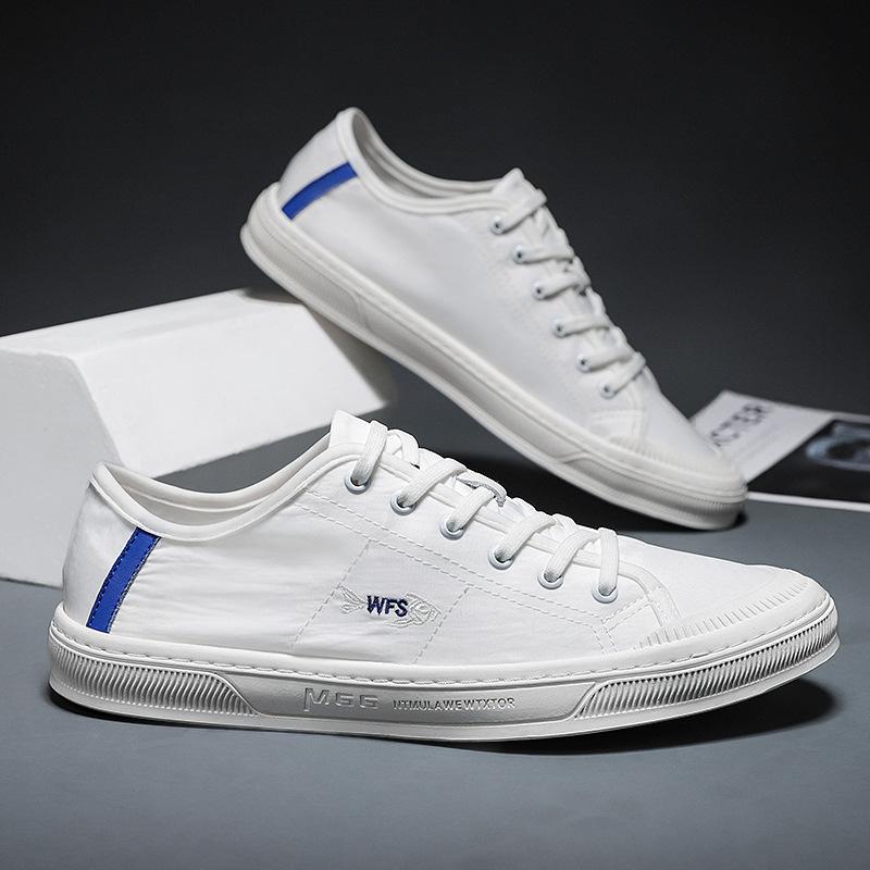 Мужская обувь Летняя дышащая универсальная парусиновая обувь на плоской подошве Тканевая обувь Повседневная прогулочная обувь Tide 39 белый