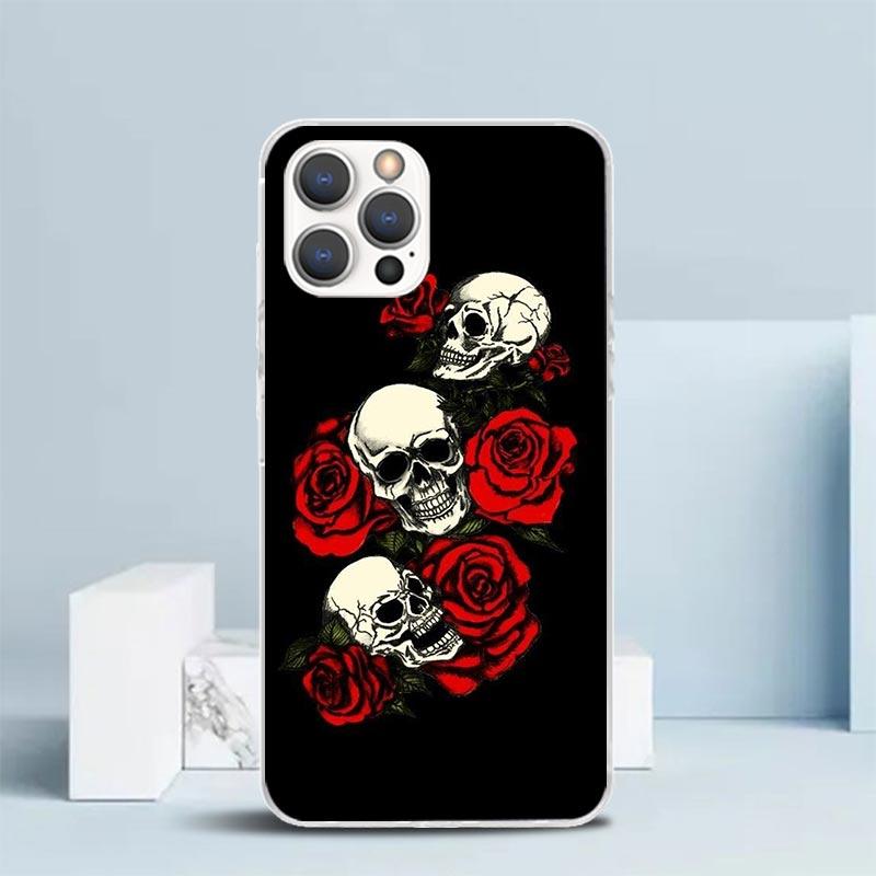 Human Skeleton Red Rose Phone Case For IPhone 16 17 Air 16E 15 14 Plus 13 Mini 12 11 Pro Max 7 8 + SE 2020 Soft TPU Back Cover 1