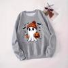 New 2025 European and American Halloween cute ghost print versatile crew neck casual long-sleeved sweater