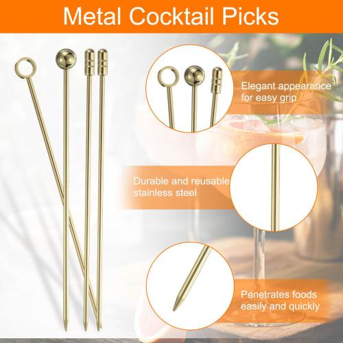 uxcell Reusable Long Martini Toothpicks, Stainless Steel Metal Cocktail Picks, Fruit Sticks, Cocktail Skewers for Party Drinks and Appetizers, 108mm,