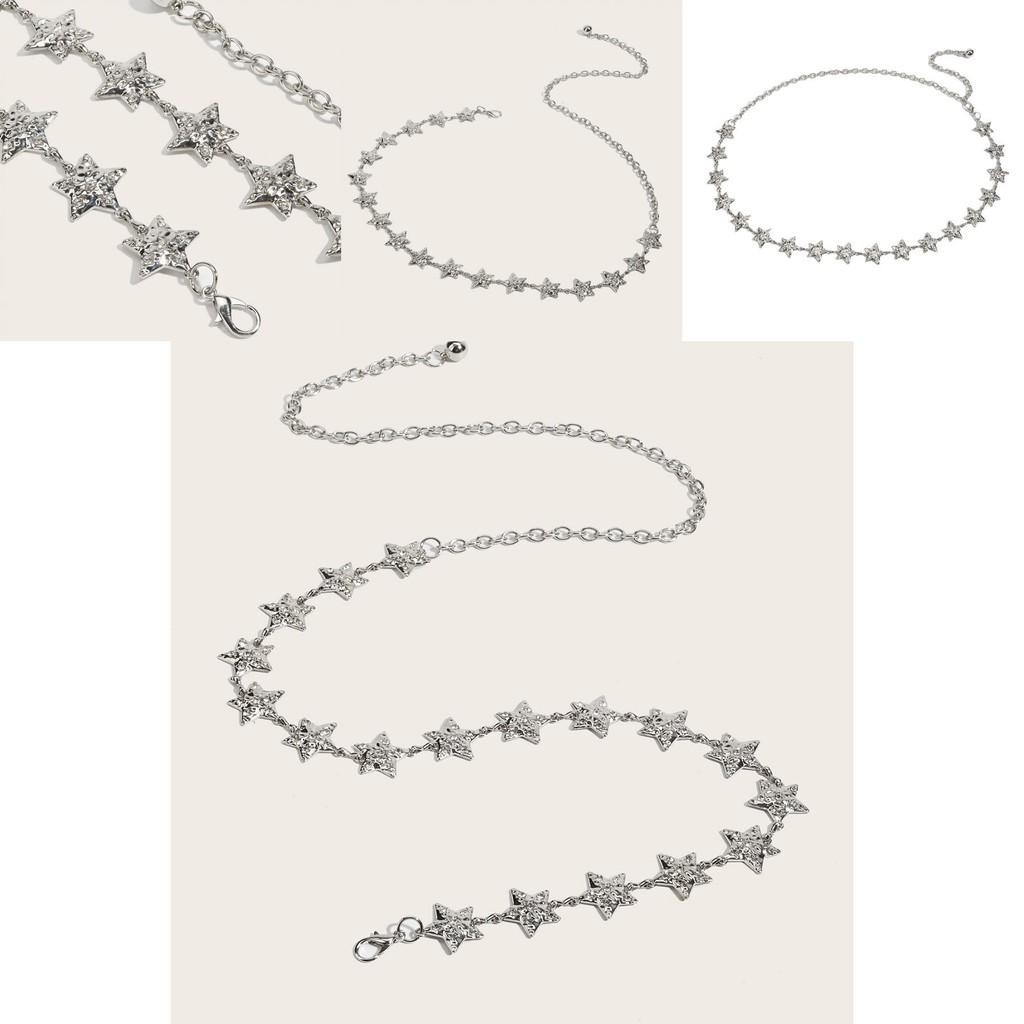 Metal Chain Star Waist Belt For Dresses With Hook Closure Stylish Summer Accessory