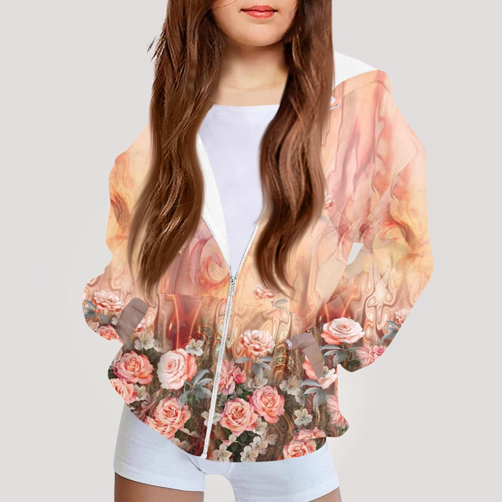 

Children s Fashion Printed Long Sleeved Hooded Sweatshirt Girls Hoodie Jacket 100