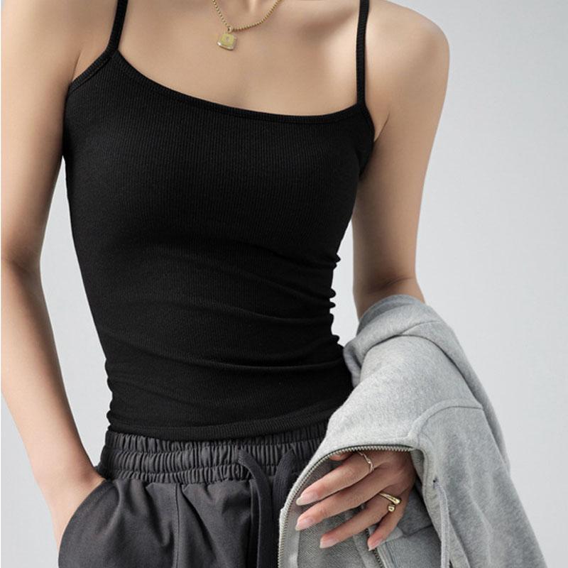 Summer Basic Tanks Spaghetti Strap Camis Solid Stretch Tops for Women Sleeveless Slim Fit Basic Solid Knitted Camisole