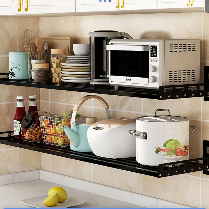 Stainless Steel Tube Punch-free Kitchen Shelf Wall-mounted Microwave Oven Hanging Wall Seasoning Storage Bracket Organizer