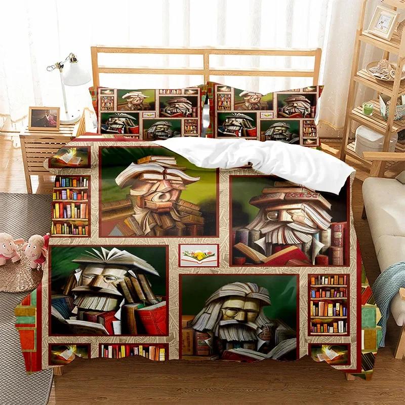 Book Duvet Cover Library Bookshelf Bedding Set Microfiber 3D Print Comforter Cover Full Twin King For Kids Teen With Pillowcases