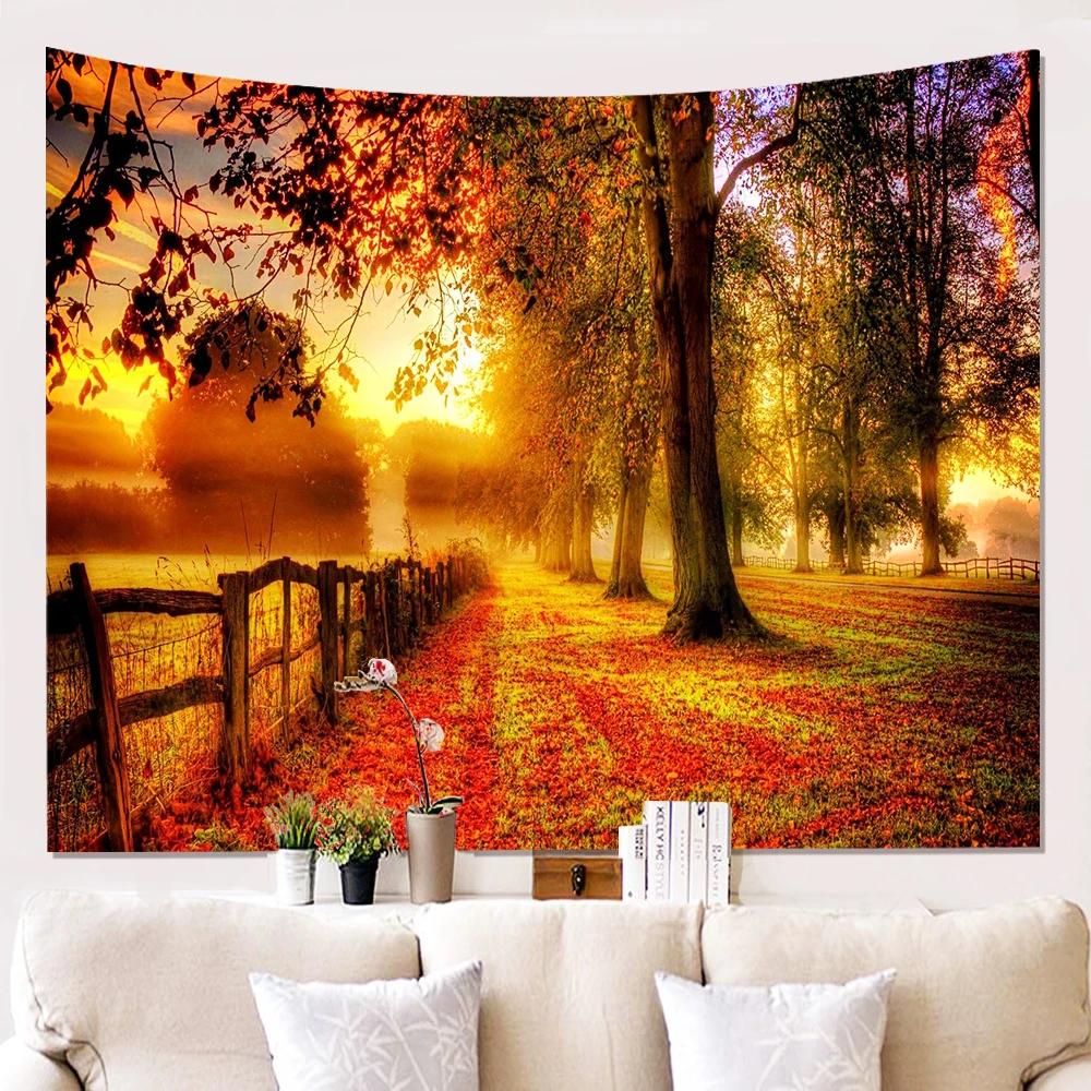 Autumn Scenery Tapestry Serene Lake Vibrant Fall Colors Perfect for Cozy Home Decor Large Wall Hanging Art