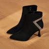 2026 New Elegant with Medium Heels Pointed Toe Booties  Suede Autumn Winter Ankle Boots for Women  Woman Short Shoes