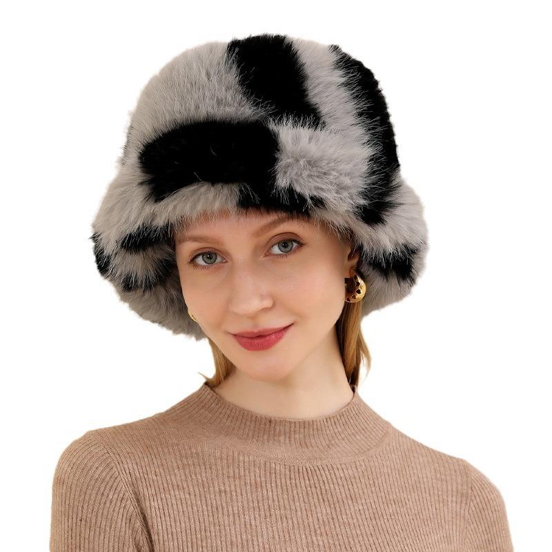 Autumn and Winter Fur Hats, Children's Zebra Patterned Fisherman Hats, Warm Plush Basin Hats