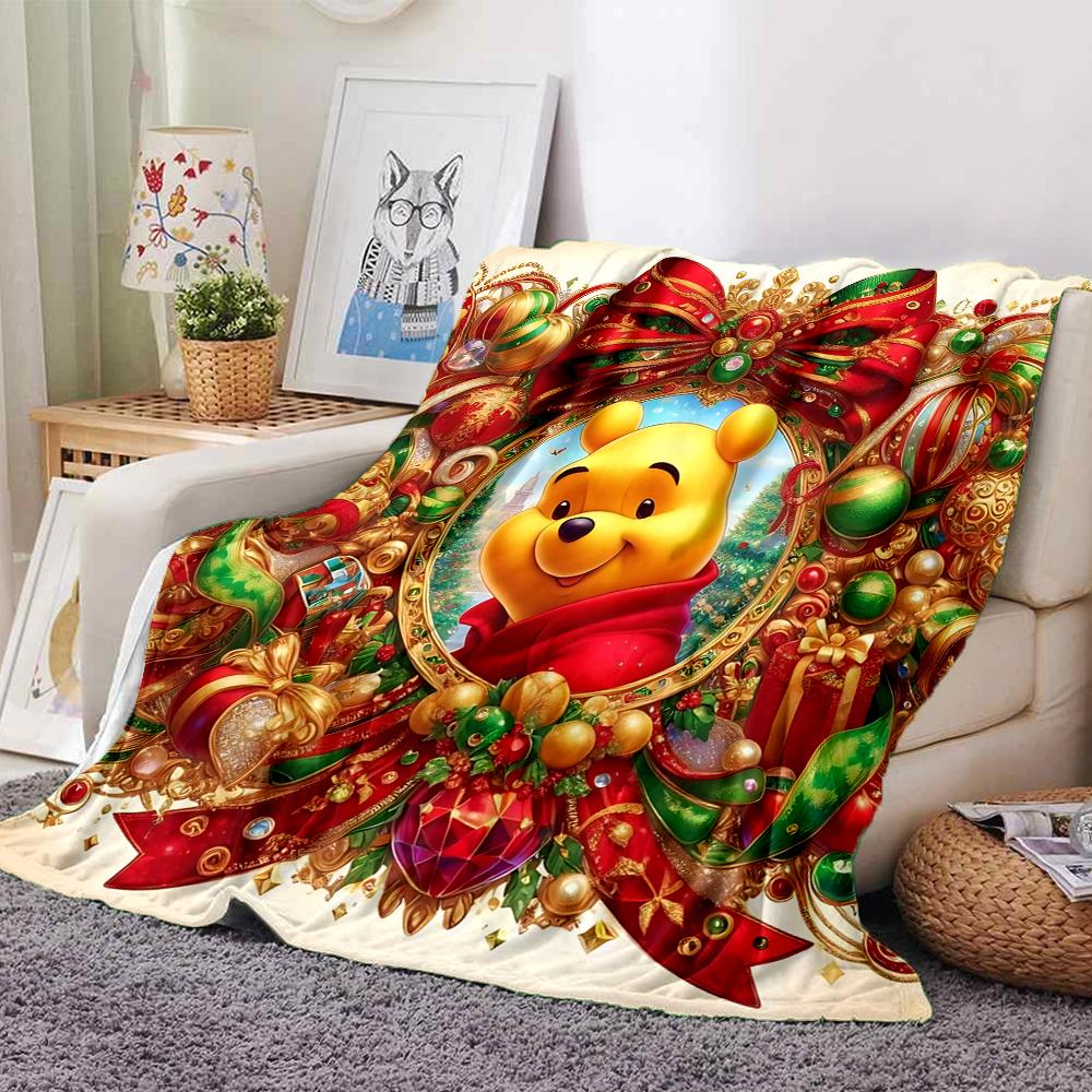 Christmas Winnie Pooh Blanket Soft Throw Blanket For Home Bedroom Bed Sofa Travel Office Solid Christmas Blanket