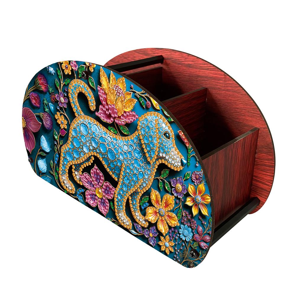 DIY Wooden Diamond Painting Storage Cosmetic Tool Holder Animal Pattern Diamond Painting Art Kit Organizer Box Desk Accessories