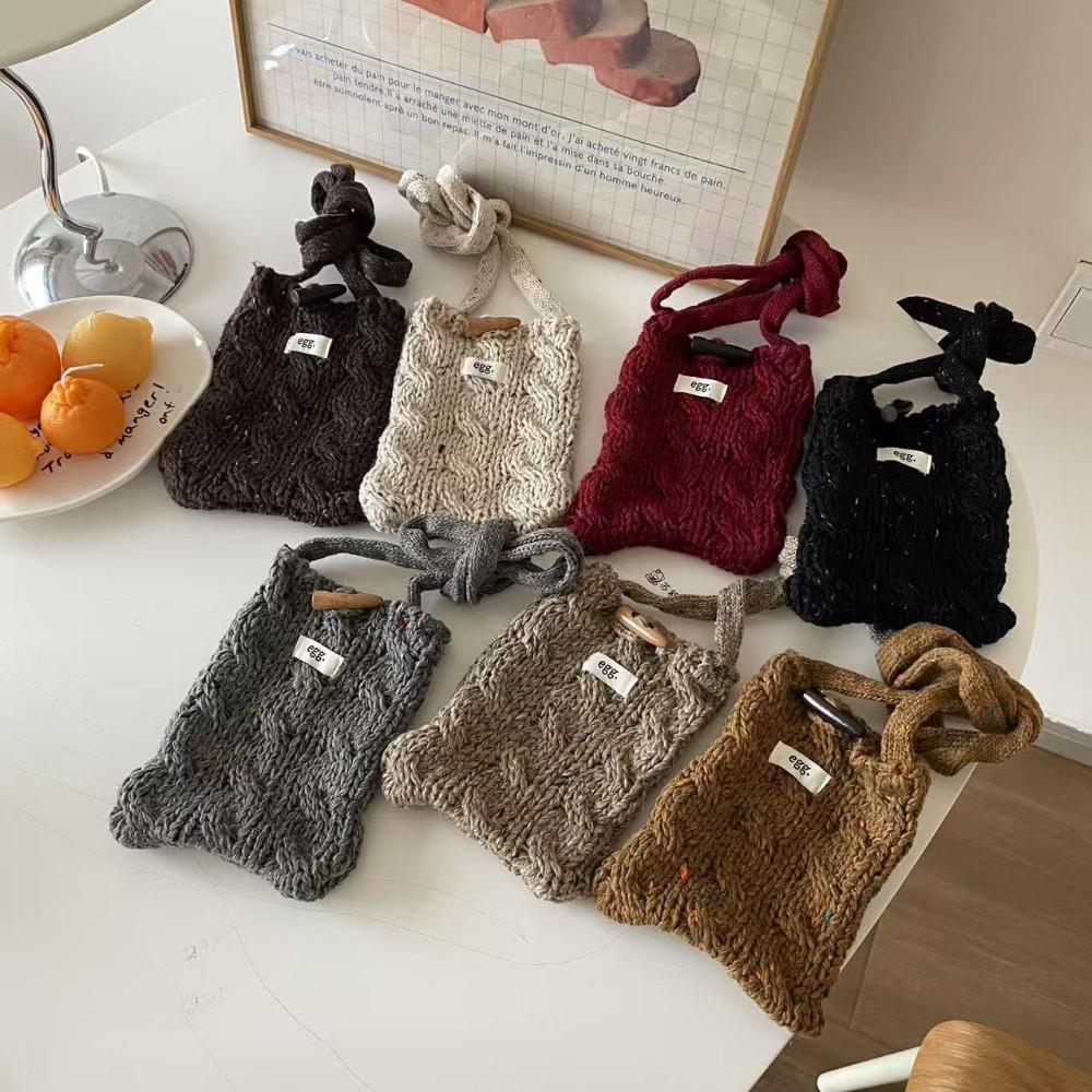 Horn Toggle Button Knitted Cellphone Pouch Simple Crossbody Bag Crochet Shoulder Bag  Students