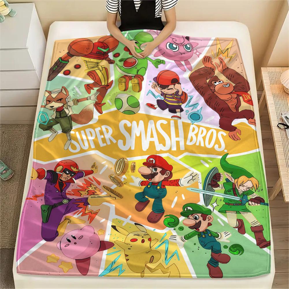 Super Smash Bros. Mario Collection Flannel Blanket, Soft for Home Bedroom, Great Gift for Game Lovers