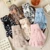 Fashion bow gloves autumn and winter warm gloves women's cute leopard print finger gloves knitted gloves