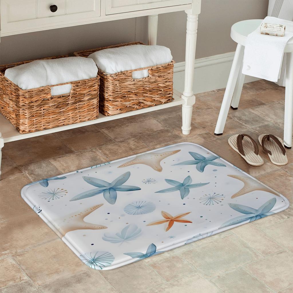 1PC Starfish Pattern Kitchen Rug Non-Slip Door Mat Pop Design Bathroom Rug Bath Mat Carpet for Home Sink Laundry Decoreeree