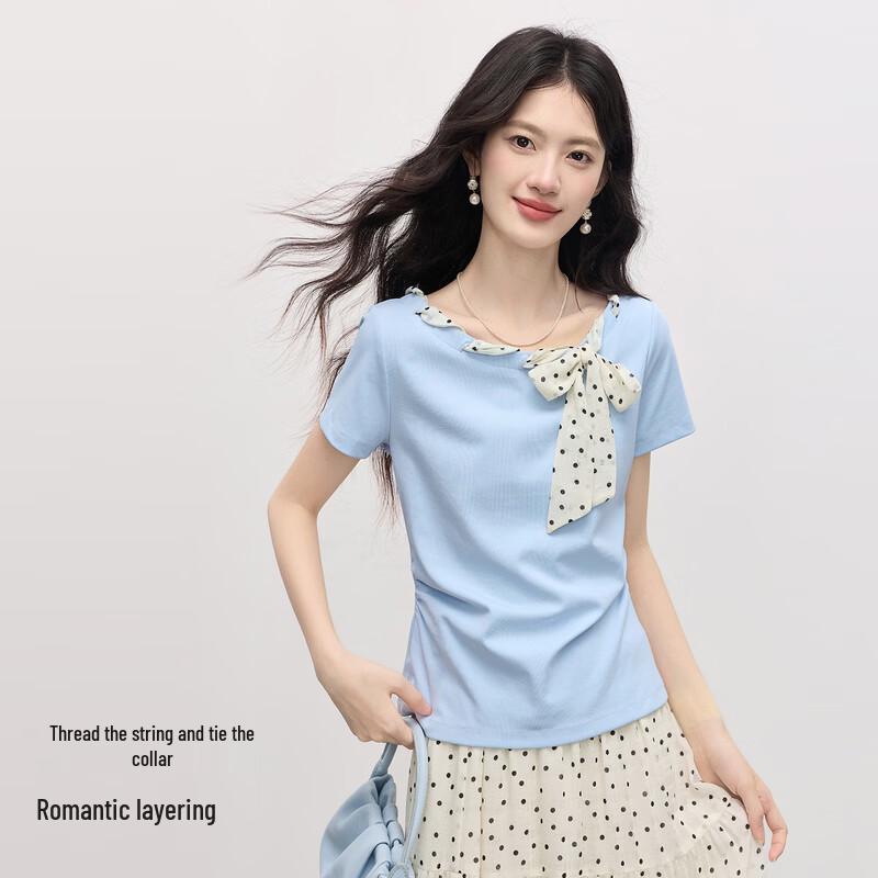 Women's Vacation Style Polka Dot Bow T-Shirt