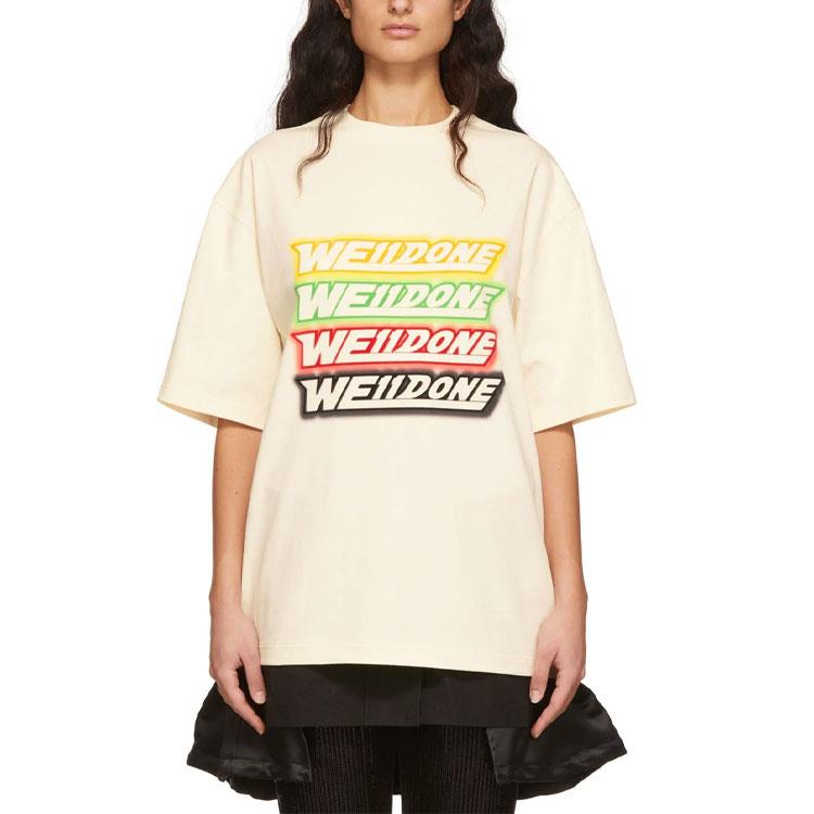 WE11DONE Ss22 Colorful Barrage Logo Round Neck Short Sleeve T-Shirt Unisex Tops Ivory WD-TT1-22-652-U-IV