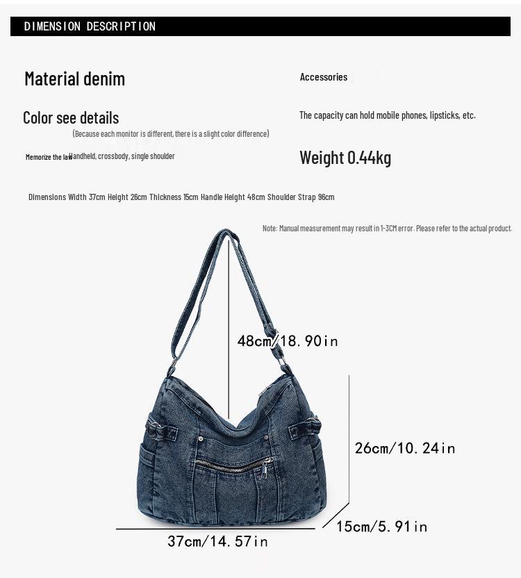 Denim One-Shoulder-Tragetasche im koreanischen Stil 2026 - Vielseitig, großes Fassungsvermögen für Arbeit/Uni
