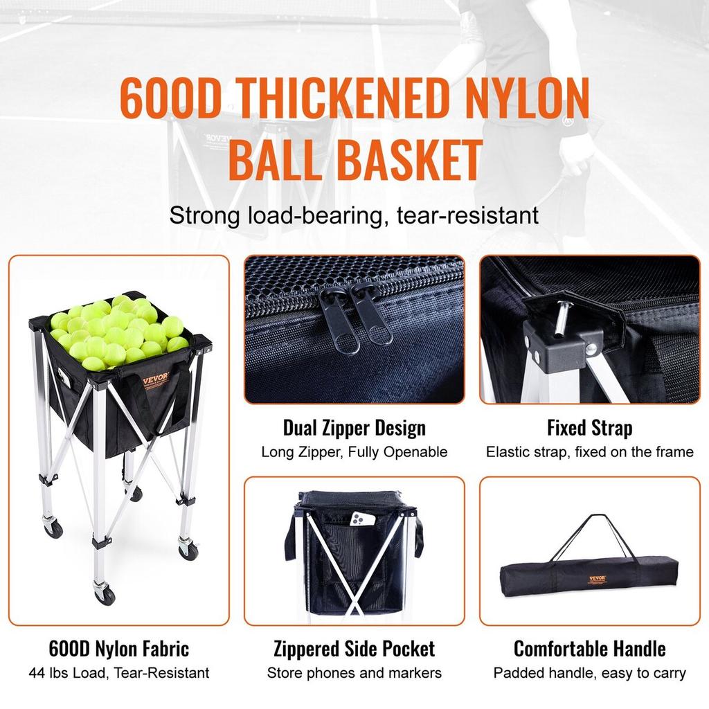 Tennis Ball Hopper Basket Teaching Tennis Ball Cart with Wheels 180 Balls
