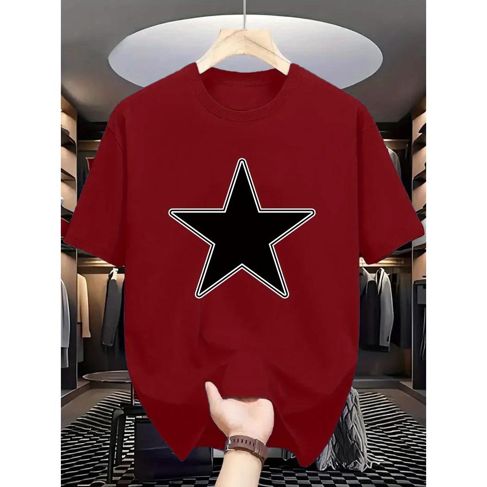 

[Повседневная футболка со звездным принтом] Удобная футболка со звездным принтом — мужская повседневная футболка с круглым вырезом и геометрическим рисунком, пятиконечная звезда, XXXXXL коричневый