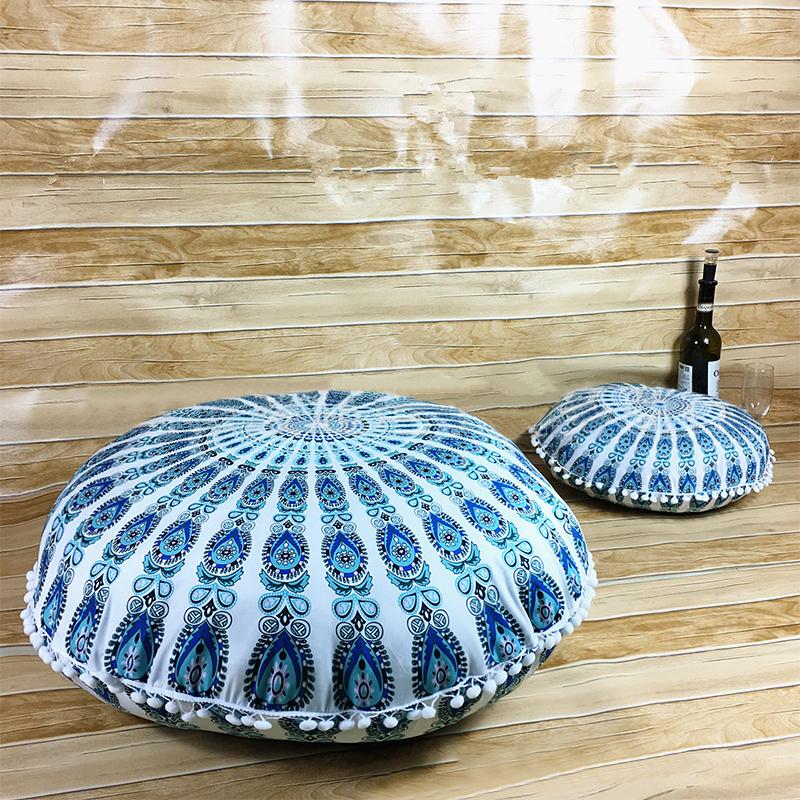 43CM Round Mandala Pillowcase Bohemian Cushion Cover Floor Cushion Pillows Cover Home Hotel Pillows flower Printed Pillowcase 43cm diameter pillow светло-синий 2280₽