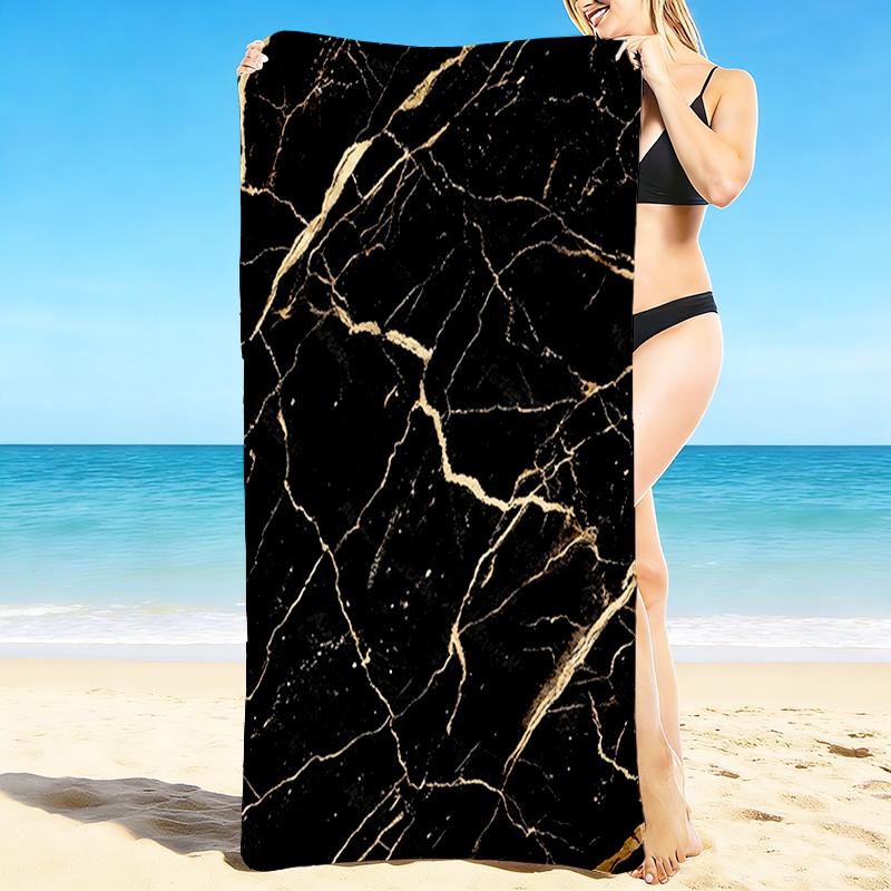 1Pc Black Marble Texture Beach Towel, Quick Dry, Multi-Use for Beach Pool Gym Yoga Home Travel, Christmas, Halloween, Xmas Gift M928878
