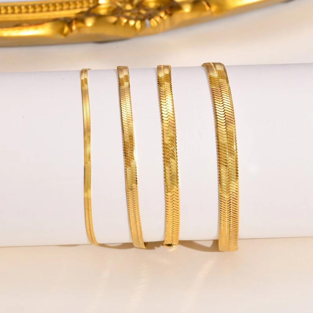High End PVD 18K Gold Plated Shinny Waterproof Tarnish Free Herringbone Snake Basic Stainless Steel Bracelet