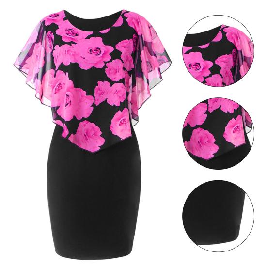 Vestido ajustado de talla grande para mujer, con estampado floral, chal, cómodo, largo hasta la rodilla, temperamento, vestido de medio cuerpo para salir