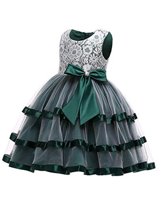 Forpend DR69 Kleid für Größen Spitzenkleid Kinder Mädchen, Formal, Rezital, Hochzeit, Kinderbekleidung, 110, 120, 130, 140, 150, 160cm, Organza,