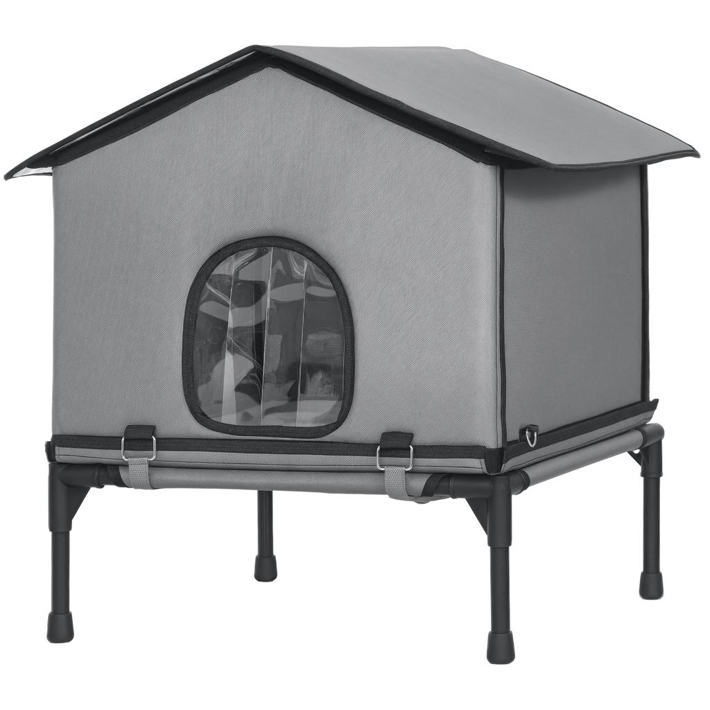 Outdoor Cat House, Waterproof Insulated Cat Kennel with Elevated Base, Foldable Feral Kitty Shelter for Kittens, Grey
