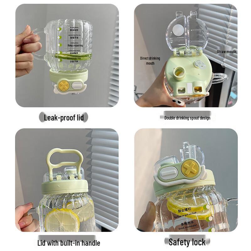 Wen Su Cute Glass Water Bottle with Handle and Straw