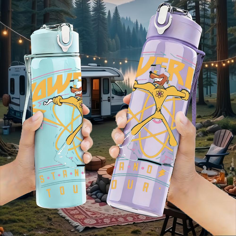 1PC Powerline Retro Cartoon Tour Graphic Print 750ml Portable Sports Water Bottle Leakproof Gym Outdoor Travel Drink Cup