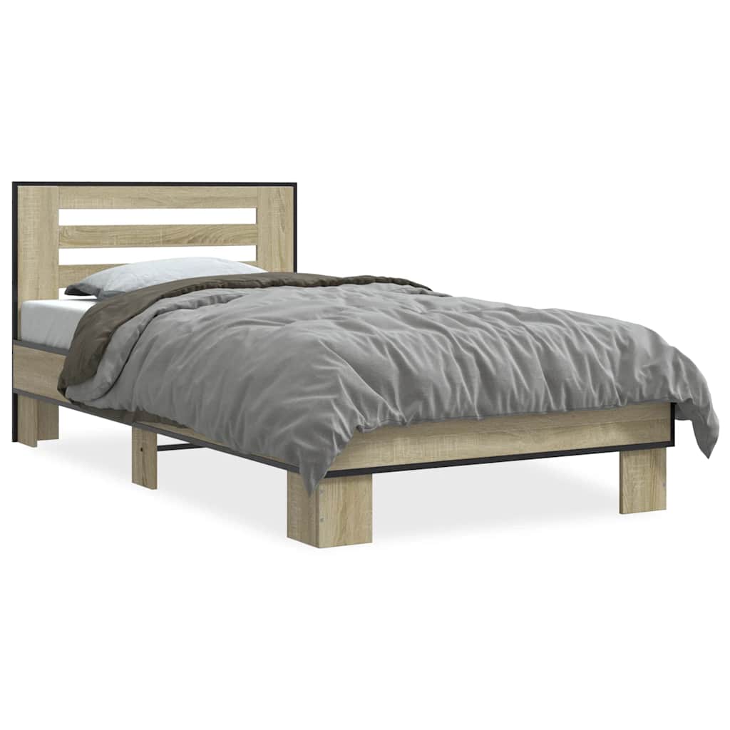 Bed Frame Sonoma Oak 75 X 190 Cm Particleboard and Metal