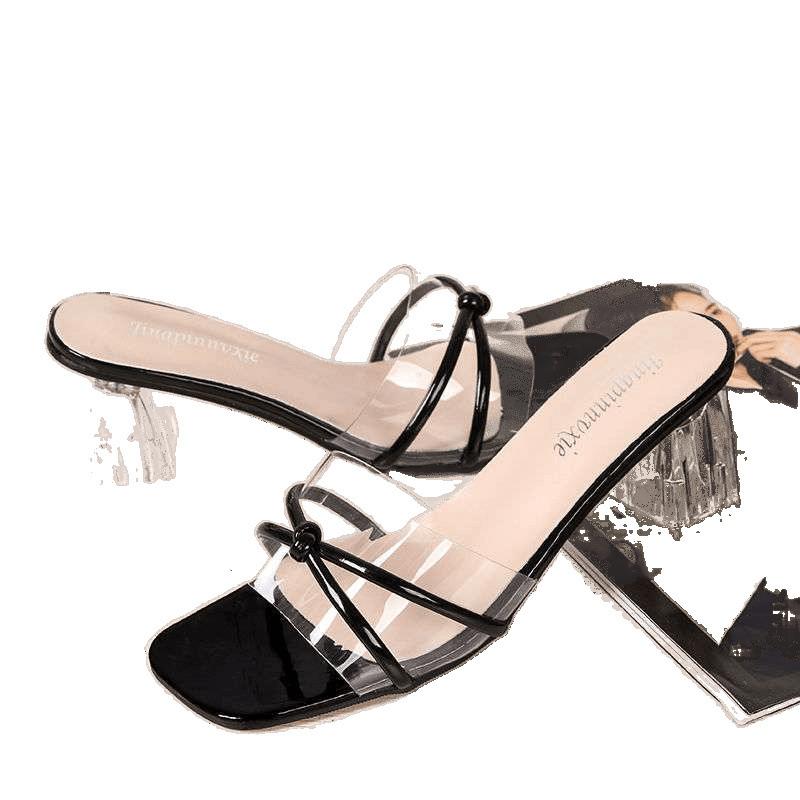 Sandals women's summer 2025 new model, fashionable and versatile outer wear, high-heeled sandals thick-heeled transparent crystal and women's s