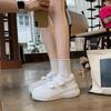 Cowhide version~ Small person height increase leather platform white shoes women's Velcro muffin shoes dad shoes casual board shoes