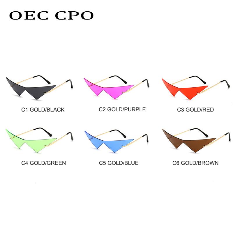 OEC CPO Übergroße Cat-Eye Randlose Sonnenbrille Damenmode Einstückige Gläser Sonnenbrille Weiblicher Trend Dreieckige Brillen Herren UV400